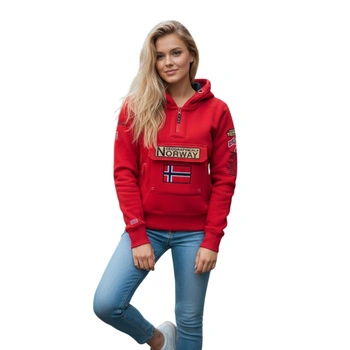 Bluza damska Geographical Norway Gymclass kangurka czerwona z kapturem