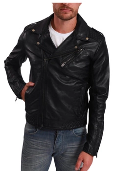 Kurtka męska Lee Cooper Basso skórzana czarna ramoneska