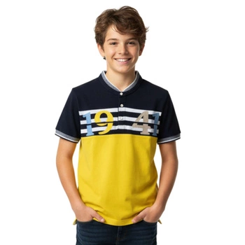 Koszulka chłopięca Nukutavake by Mayoral polo granatowo-żółta