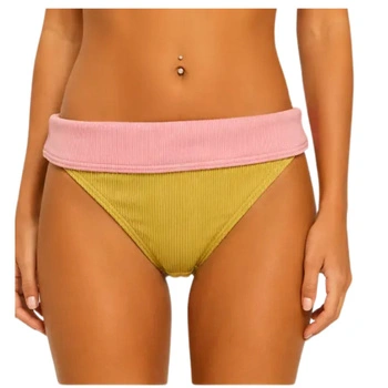 Dół od bikini Billabong żółty różowy prążkowany wysoki stan