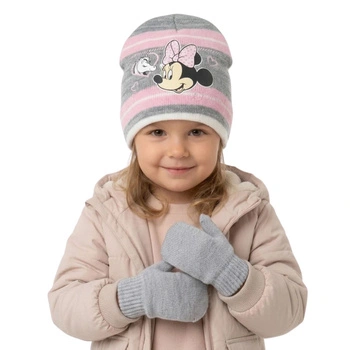 Komplet czapka rękawiczki Disney Myszka Minnie zimowa szary dla dziewczynki r. 48