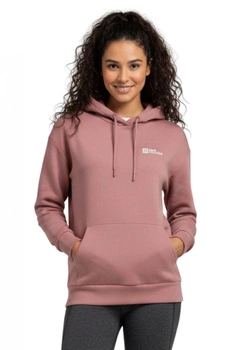 Bluza damska Jack Wolfskin Essential z kapturem bawełniana różowa