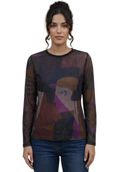 Bluzka damska Desigual siateczka dopasowana z nadrukiem