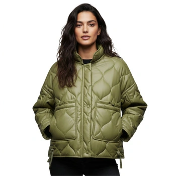 Kurtka damska Zara skóra ekologiczna pikowana zielona