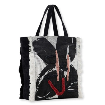 Torebka damska Desigual Shopper duża czarna z nadrukiem kwiatowym