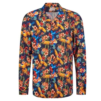 Koszula męska Guess klasyczna w kwiaty papugi granatowa