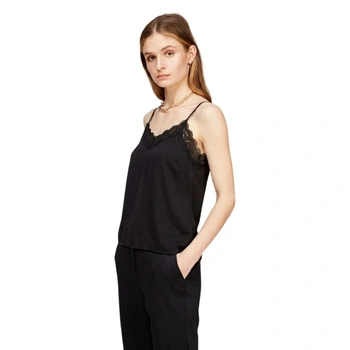 Top damski Naf Naf Otouti Bret bluzka czarna na ramiaczkach z koronka