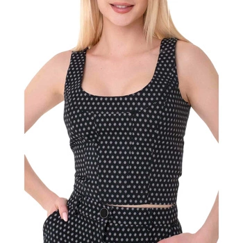 Bluzka damska Guess Eleni Top czarna krótka wzorzysta