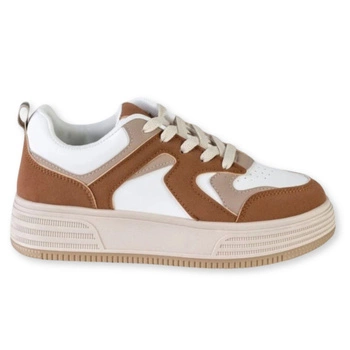 Buty damskie Musk Scott sneakersy biało brązowe na platformie