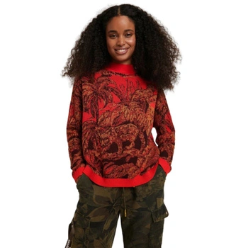 Sweter damski Desigual Halifax półgolf we wzory cienki czerwony