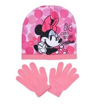 Komplet czapka rękawiczki Disney Myszka Minnie zimowa różowy dla dziewczynki