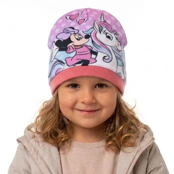 Czapka dla dziewczynki Disney Myszka Minnie zimowa z róźowym polarem r. 52
