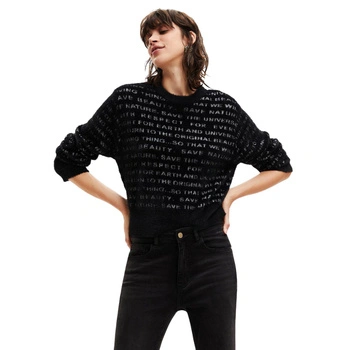 Sweter damski Desigual Wonder klasyczny z napisami czarny r. S