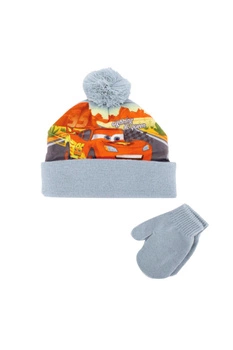 Komplet czapka rękawiczki Disney Mc Queen dla chłopca zimowy niebiesko czerwona