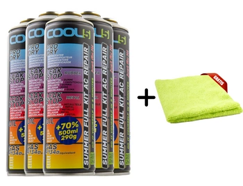 Zestaw czynnik do klimatyzacji 5x 5 w 1 do klimatyzacji Cool5 zamiennik R134a + Mikrofibra