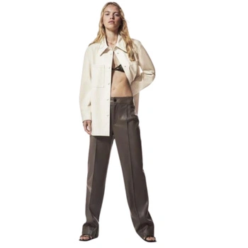 Spodnie damskie Zara The Francoise Full Length proste brązowe z ekoskóry