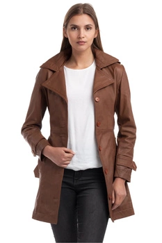 Kurtka damska Chyston Elsa długa brązowa skóra owcza