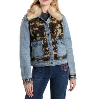 Katana damska Desigual Wild glam jeansowa z futerkiem