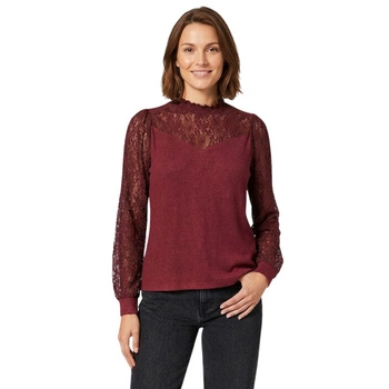 Bluzka damska Naf Naf Sarah burgundowa z koronką