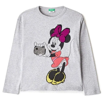 Koszulka dziewczęca Benetton x Disney bawełniana z długim rękawem szara r. 170