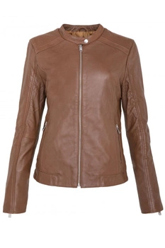 Kurtka damska La Petite Etoile Blix biker brązowa skórzana