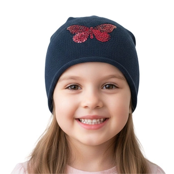 Czapka dziewczęca Sterntaler granatowa z motylkiem z cekinów
