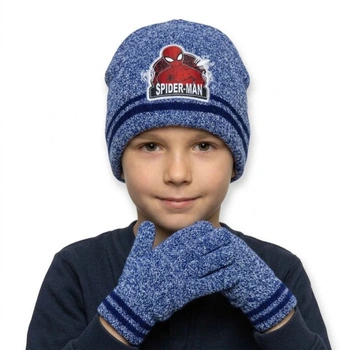 Komplet czapka rękawiczki Marvel Spiderman dla chłopca zimowy niebieska r. 52