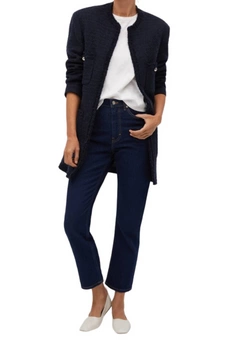 Płaszcz damska Mango Abrigo Cairo tweedowy narzutka granatowa