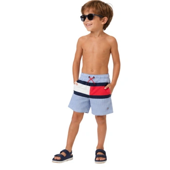 Spodenki chłopięce Tommy Hilfiger Surf szorty kąpielowe niebieskie w paski r. 128
