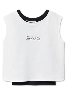 Koszulka dziewczęca Mango biała z czarnym topem