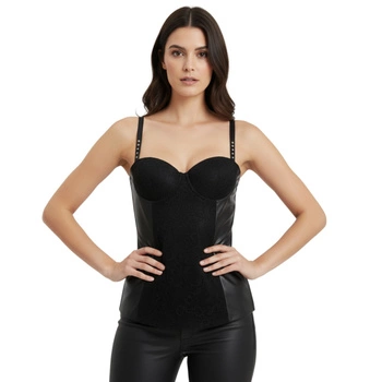 Top damski Guess gorsetowy koronkowy na ramiączkach czarny