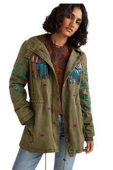 Kurtka damska Desigual Flix khaki z cekinami
