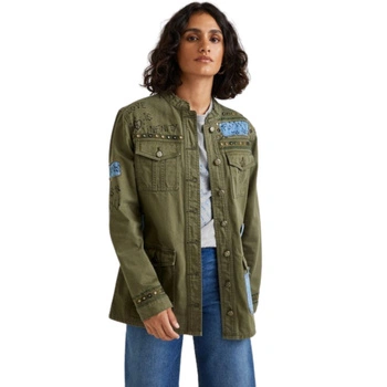 Katana damska Desigual Amore z naszywkami haftami khaki