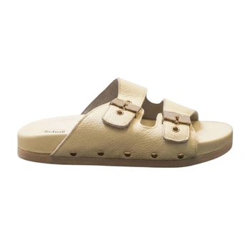 Klapki damskie Scholl 2 Straps Wrapped żółte skórzane wsuwane