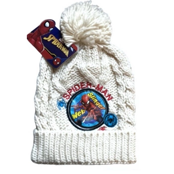 Czapka dziecięca Marvel Spiderman dla chłopca zimowa z pomponem biała
