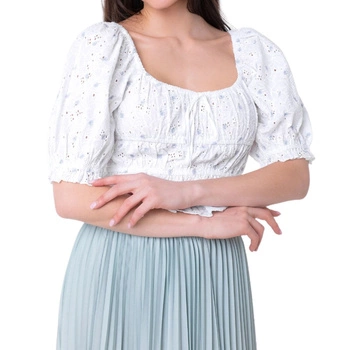 Bluzka damska Guess Lulu Top krótka crop top biała haftowana