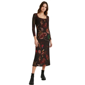 Sukienka damska Desigual Arkan sweterkowa midi brązowa