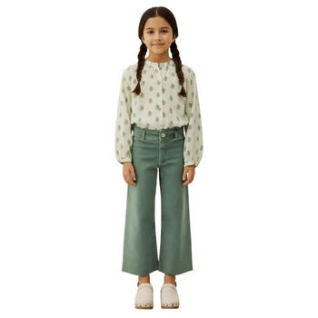 Spodnie jeansowe dziewczęce Zara szerokie wide zielone r. 128