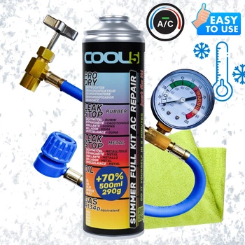 Czynnik do klimatyzacji 5w1 + przewód do nabicia Cool5 zamiennik R134a 290g + Mikrofibra