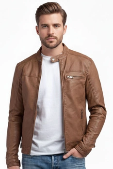 Kurtka męska Le Temps Des Cerises Luis skórzana brązowa
