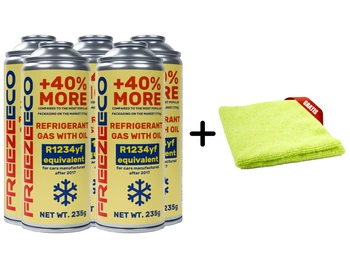 Zestaw FreezeEco 5x zamiennik R1234yf 2 w 1 czynnik do klimatyzacji z olejem i uszczelniaczem + Mikrofibra