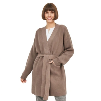 Sweter damski Zara Knitted brązowy kardigan