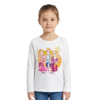 Koszulka dziewczęca Disney Princess z długim rękawem bawełniana ecru r. 98