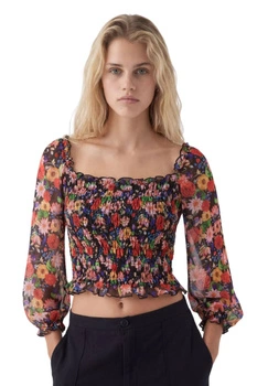 Bluzka damska Desigual Ailea marszczona z długim rękawem