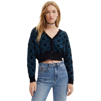Sweter damski Desigual Hera kardigan rozpinany we wzory krótki czarny