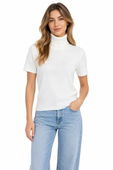 Sweter damski Zara z golfem krotki rękaw ecru r. S