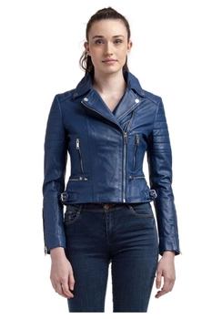 Kurtka damska skórzana Le Temps Des Cerises Leonor ramoneska niebieska