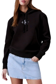 Bluza damska Calvin Klein Jeans z kapturem czarna krótka