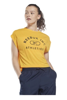 Koszulka damska Reebok WOR Supremium Logo sportowa żółta z nadrukiem r. XL