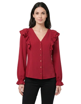 Bluzka damska Naf Naf Gomar czerwona elegancka z falbankami
